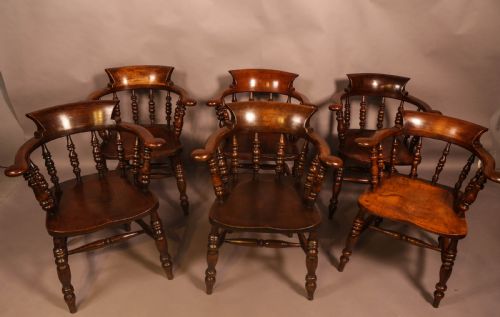 A  Harlequin Set of 6 Victorian Captains Chairs