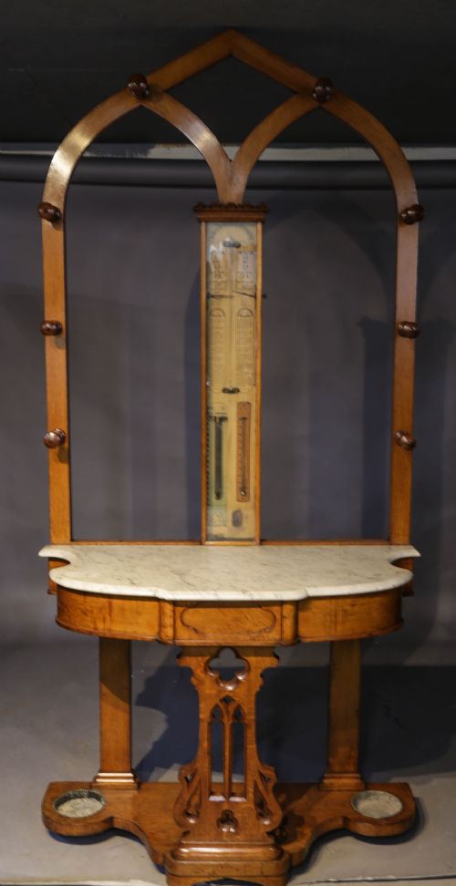 Unusual Oak Hall Stand with Fitzroy Type Barometer