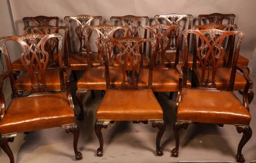 A Rare Set of 12 Victorian Chippendale Dining Chairs Marsh Jones and Cribb