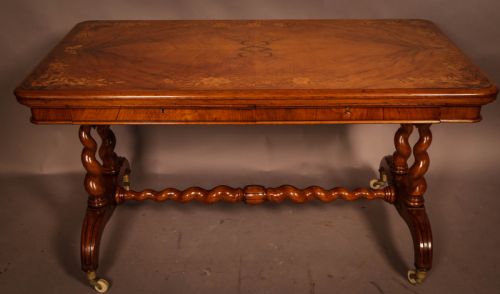 A Victorian Burr Walnut Library Table Inlaid