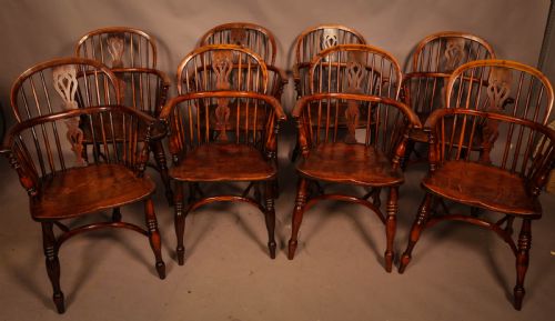 A Rare Set of 8 Yew Wood Windsor Chairs Rockley Maker