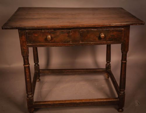 Early Oak Side Table 2 Drawers