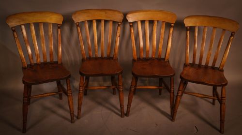 A Set of 4 Lath Back Kitchen Chairs 19th Century
