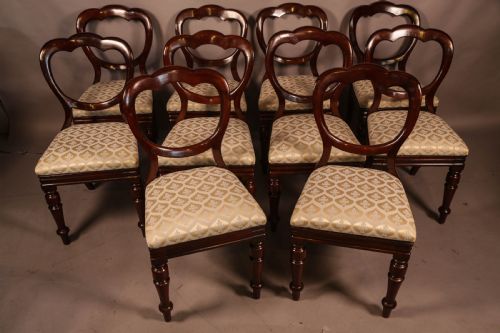 A Good Set of 10 Victorian Mahogany Balloon Back Dining Chairs