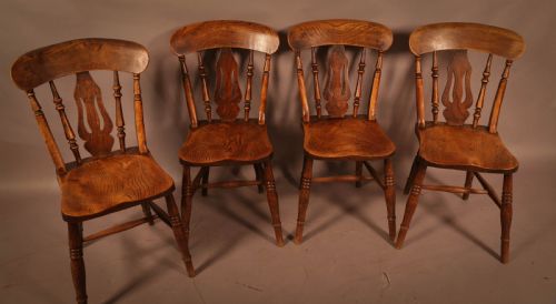 A Set of 4 Victorian Kitchen Chairs in Ash and Elm Superb