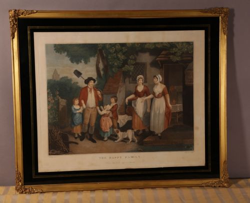 A Very Nice 19th Century Print Happy Family in Gilded Period Frame