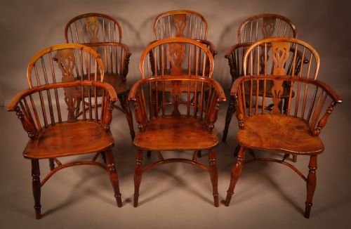 A Set of 6 Yew Wood Windsor Chairs Rockley