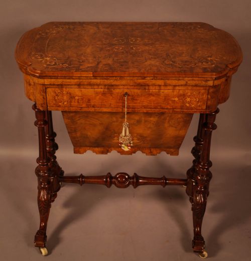Good Victorian Sewing Games Table in Burr Walnut