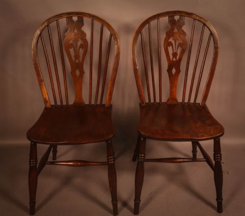 A Pair of 19th Century Hoop Back Kitchen Chairs Wheatsheaf Splat
