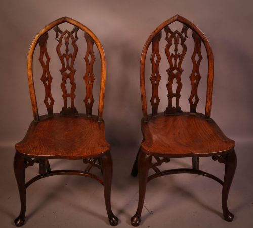 A Rare Pair of Gothic Kitchen Chairs C 1880
