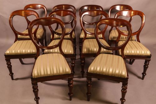 A Set of 10 Victorian Mahogany Balloon Back Dining Chairs