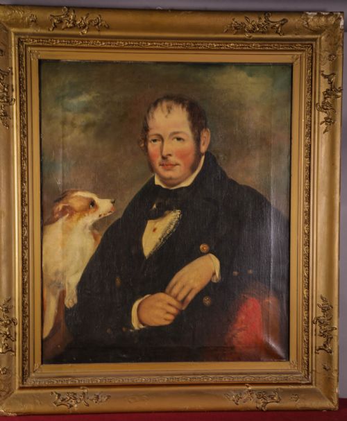 Oil on Canvas Man with a Dog