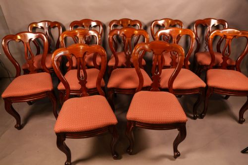 a good set of 12 victorian mahogany spear point balloon back dining chairs - CATEGORY: ANTIQUE CHAIRS - DATED 19TH CENTURY