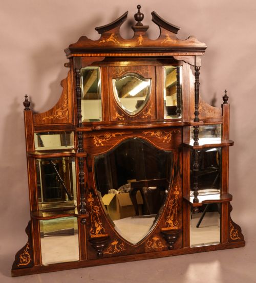 an atractive victorian over mantle in rosewood with inlay - CATEGORY: ANTIQUE MIRRORS - DATED VICTORIAN