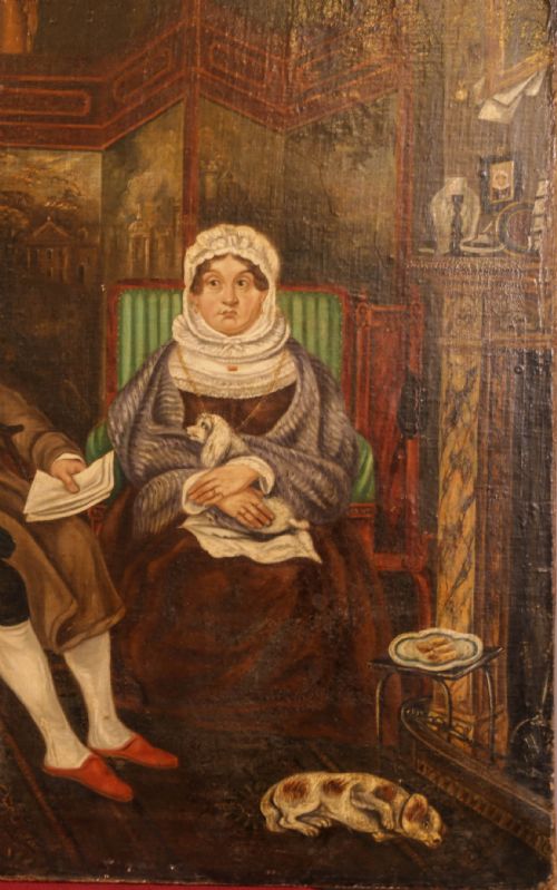 A LARGE NAIVE OIL ON CANVAS INTERIOR SCENE - ADDITIONAL PHOTO 1