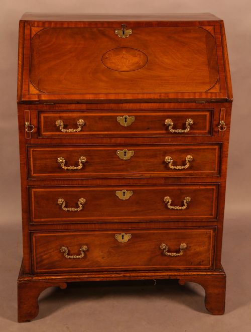 a tiny georgian inlaid mahogany beureau - CATEGORY: ANTIQUE BUREAU - DATED 18TH CENTURY