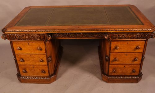 a good quality partners desk in oak - CATEGORY: ANTIQUE DESKS - DATED VICTORIAN