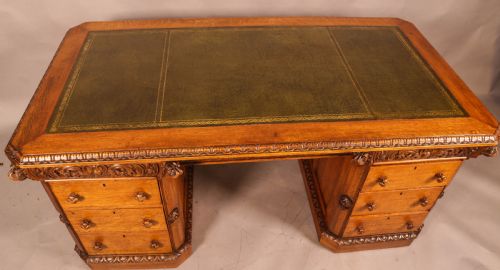A GOOD QUALITY PARTNERS DESK IN OAK - ADDITIONAL PHOTO 7