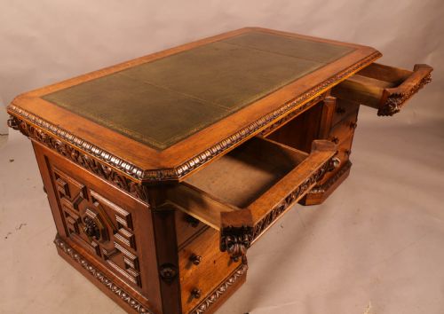 A GOOD QUALITY PARTNERS DESK IN OAK - ADDITIONAL PHOTO 15