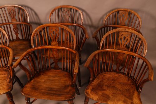 A RARE SET OF 6 YEW WOOD WINDSOR CHAIRS RETFORD MAKER WILLIAM WHEATLAND - ADDITIONAL PHOTO 3