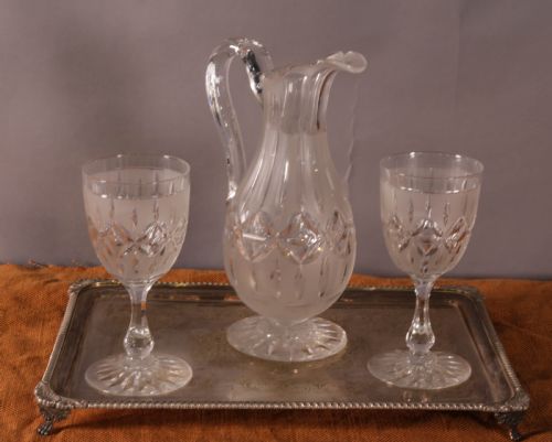 a glass water jug and 2 matching glasses c 1840 - CATEGORY: ANTIQUE GLASS - DATED 19TH CENTURY