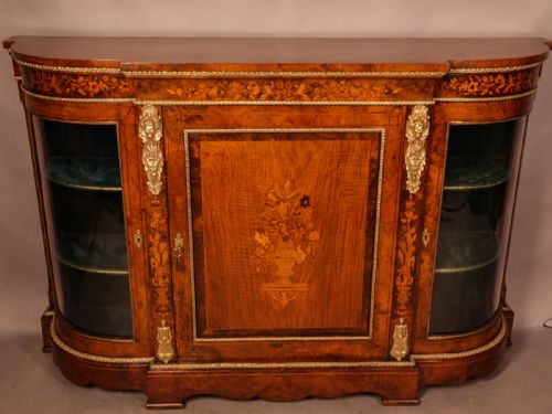 a good victorian burr walnut credenza inlaid - CATEGORY: ANTIQUE SIDEBOARDS - DATED 19TH CENTURY
