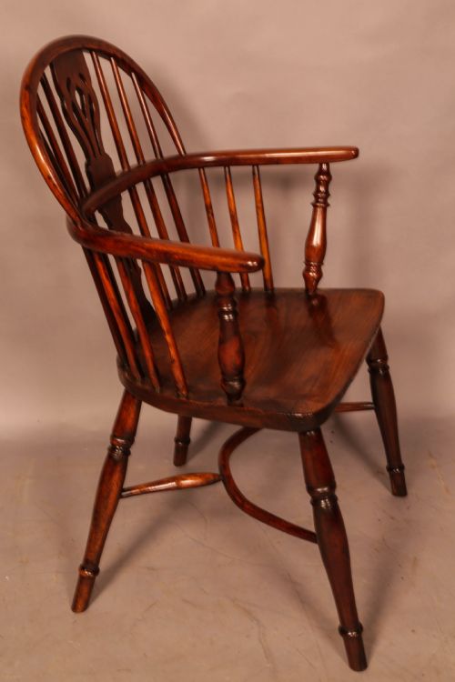 A YEW WOOD LOW BACK WINDSOR CHAIR ROCKLEY MAKER