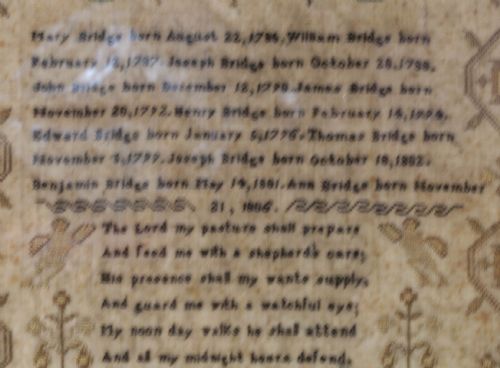 FAMILY OF BRIDGE SAMPLER ANN BRIDGE HER WORK 1821 - ADDITIONAL PHOTO 6