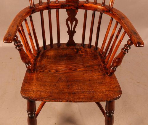 A GOOD YEW WOOD LOW BACK WINDSOR CHAIR ROCKLEY MAKER - ADDITIONAL PHOTO 8