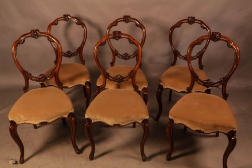 a set of 6 victorian solid walnut dining chairs - CATEGORY: ANTIQUE CHAIRS - DATED 19TH CENTURY