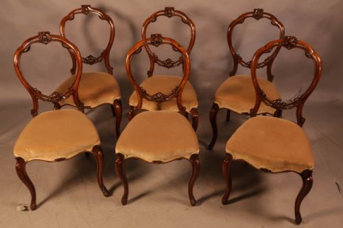 A SET OF 6 VICTORIAN SOLID WALNUT DINING CHAIRS - ADDITIONAL PHOTO 1