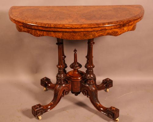 A SUPERB VICTORIAN BURR WALNUT GAMES TABLE - ADDITIONAL PHOTO 6