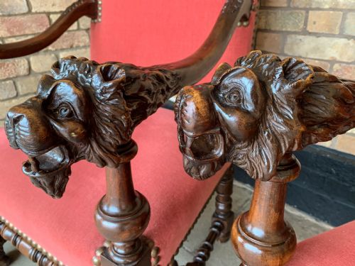 AN IMPRESSIVE PAIR OF VICTORIAN ARMCHAIRS CARVED LIONS - ADDITIONAL PHOTO 3