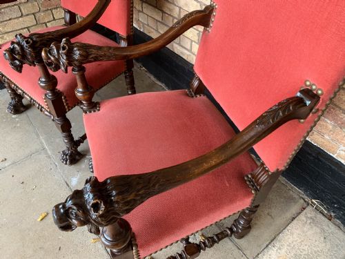 AN IMPRESSIVE PAIR OF VICTORIAN ARMCHAIRS CARVED LIONS - ADDITIONAL PHOTO 7