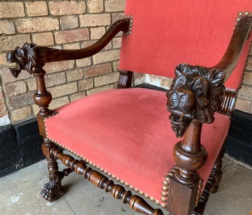 AN IMPRESSIVE PAIR OF VICTORIAN ARMCHAIRS CARVED LIONS - ADDITIONAL PHOTO 9
