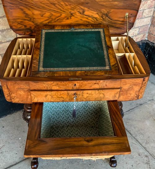 A VICTORIAN BURR WALNUT LADIES SEWING STAND - ADDITIONAL PHOTO 4