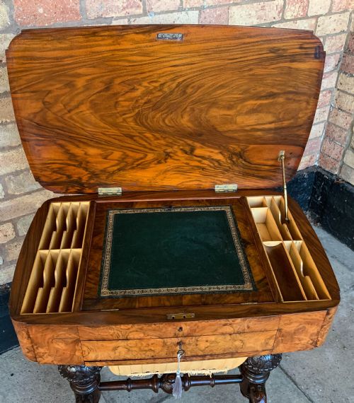 A VICTORIAN BURR WALNUT LADIES SEWING STAND - ADDITIONAL PHOTO 9