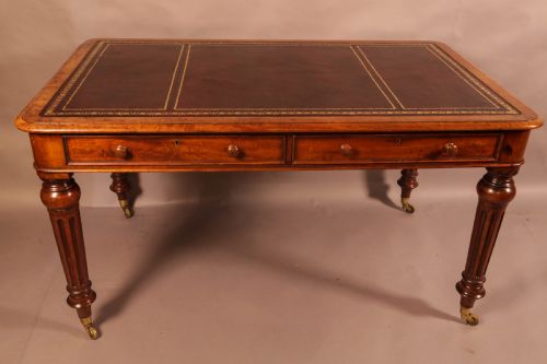 a victorian mahogany library table 2 drawers leather top - CATEGORY: ANTIQUE TABLES - DATED 19TH CENTURY