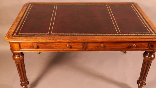 A VICTORIAN MAHOGANY LIBRARY TABLE 2 DRAWERS LEATHER TOP - ADDITIONAL PHOTO 2