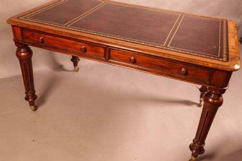 A VICTORIAN MAHOGANY LIBRARY TABLE 2 DRAWERS LEATHER TOP - ADDITIONAL PHOTO 9