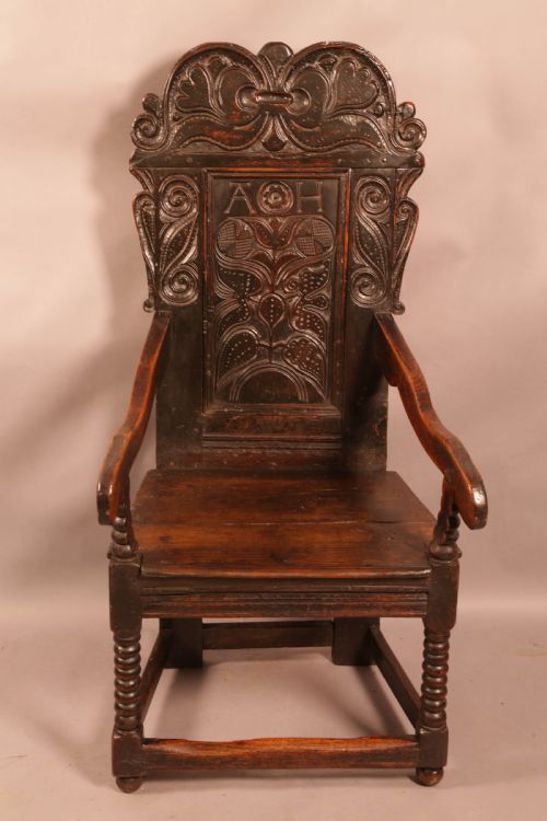 a super 17th century wainscott chair carving fantastic - CATEGORY: ANTIQUE CHAIRS - DATED 17TH CENTURY