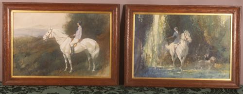 a pair of watercolours by t p leddie equestrian subject - CATEGORY: ANTIQUE ART - DATED 1920