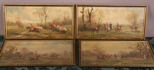 a set of 4 oil paintings by rudolph stone 1848 1914 hunting scene - CATEGORY: ANTIQUE ART - DATED EDWARDIAN
