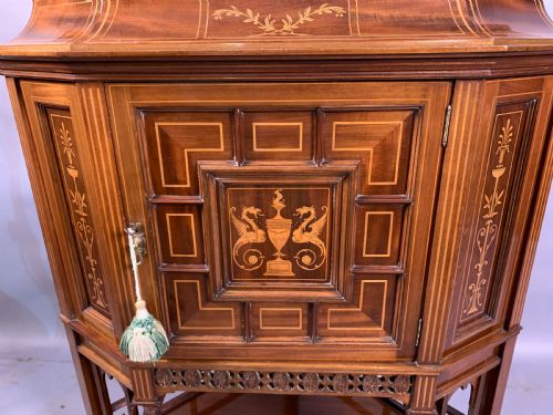 A LATE VICTORIAN MAHOGANY WITH INLAY FULL HEIGHT CORNER DISPLAY CABINET - ADDITIONAL PHOTO 3