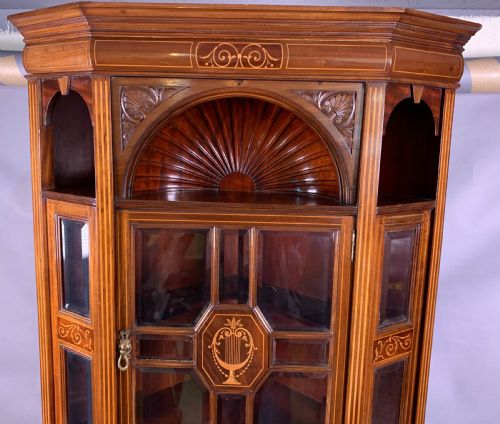 A LATE VICTORIAN MAHOGANY WITH INLAY FULL HEIGHT CORNER DISPLAY CABINET - ADDITIONAL PHOTO 6