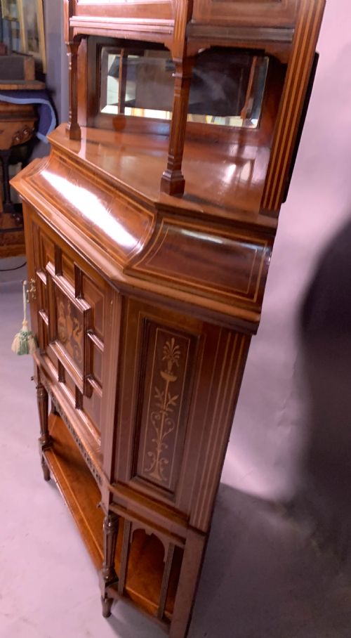 A LATE VICTORIAN MAHOGANY WITH INLAY FULL HEIGHT CORNER DISPLAY CABINET - ADDITIONAL PHOTO 7