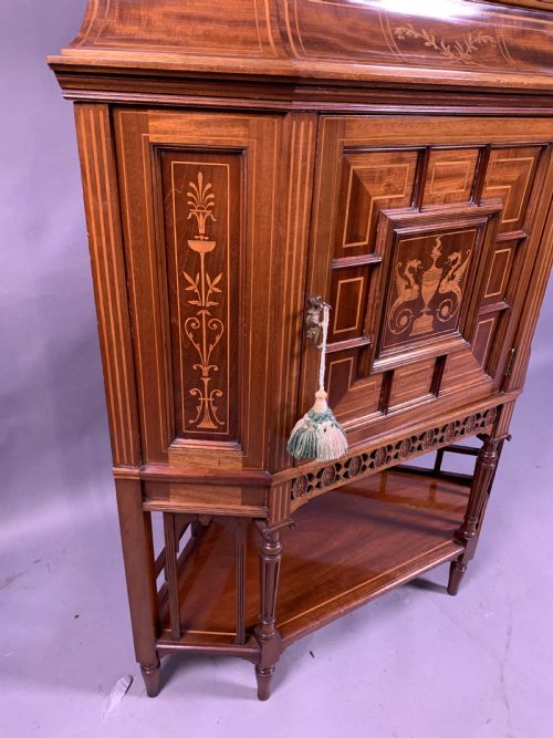 A LATE VICTORIAN MAHOGANY WITH INLAY FULL HEIGHT CORNER DISPLAY CABINET - ADDITIONAL PHOTO 8