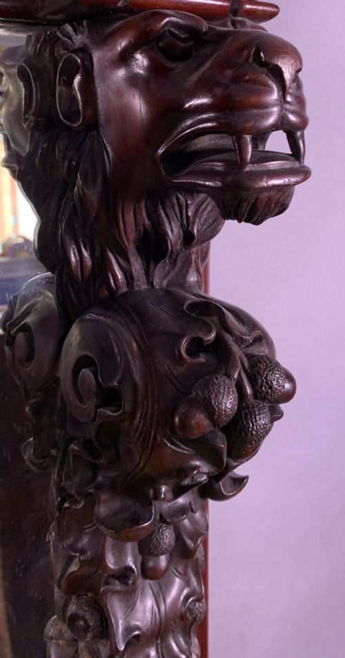 A SUPERB CARVED OAK PIER MIRROR VICTORIAN - ADDITIONAL PHOTO 4
