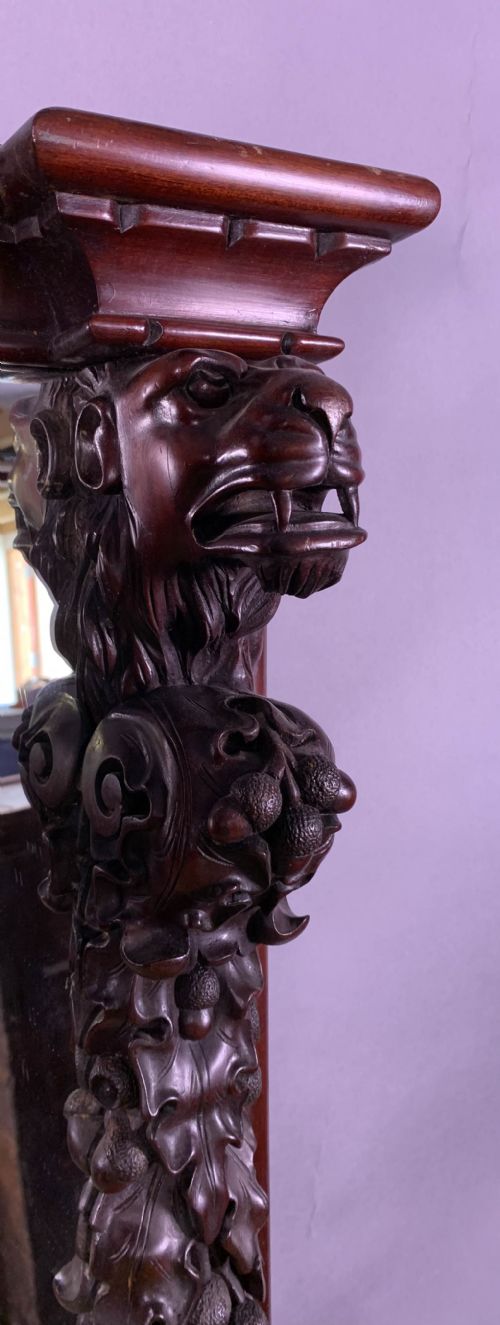 A SUPERB CARVED OAK PIER MIRROR VICTORIAN - ADDITIONAL PHOTO 5