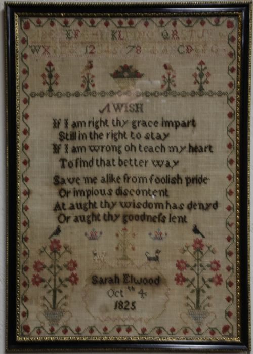 a georgian sampler by sarah elwood 1825 - CATEGORY: ANTIQUE MISCELLANEOUS - DATED 19TH CENTURY